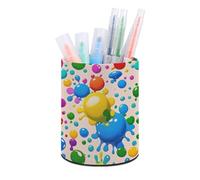 ERSTSNCK Paint Splatter Pattern Pen Holder, Pencil Holder Desktop Stationery Organizer Round Leather Pencil Cup Makeup Brush Storage Box for Office Home And Stationary Supplies