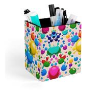 ERSTSNCK Paint Splatter Pattern Pen Holder, Pencil Holder Desktop Stationery Organizer Square Leather Pencil Cup Makeup Brush Storage Box for Office Home And Stationary Supplies