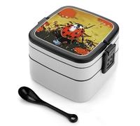 ERSTSNCK Paint Spotted Ladybug Bento Box 1000ml Leak Proof Lunch Container with Removable Dividers & Spoon - BPA-Free PP Stackable Lunch Box for Work, Office, Picnic, Travel, Dining Out