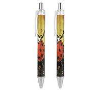 ERSTSNCK Paint Spotted Ladybug Black Ballpoint Pens Fine Point (0.5mm) Black Ink Pen Retractable Ball Point Pens with Comfortable Full Grip for Journaling, And Office Writing Ideal 2 PCS