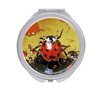 ERSTSNCK Paint Spotted Ladybug Compact Mirror for Purse, Double-Sided 1x/2x Magnifying Metal Pocket Makeup Mirrors, Folding Mini Vanity Mirror, Handheld Round Travel Cosmetic Mirrors for Women