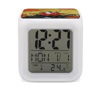 ERSTSNCK Paint Spotted Ladybug Night Light Alarm Clock LED Display Alarms for Bedroom Smart Digital Alarm Clock Wtih 7 Colorful Ambient Lights Sleep Timer for Heavy Sleepers Simple Operation