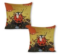 ERSTSNCK Paint Spotted Ladybug Pillow Covers 18"x18"（2pcs） Linen Throw Pillow Covers - Double Sided Decorative Square Cushion Cases for Sofa, Bed, Chair (No Insert Included)