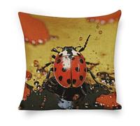ERSTSNCK Paint Spotted Ladybug Pillow Covers 18"x18" Linen Throw Pillow Covers - Double Sided Decorative Square Cushion Cases for Sofa, Bed, Chair (No Insert Included)