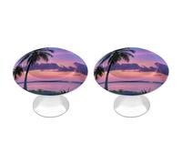 ERSTSNCK Palm Tree Purple Sunset Cabinet Knobs, 2-Pack Silver Stainless Steel Drawer Pulls with Screws, Elegant Hardware for Dressers, Kitchen,Cabinets & Desks