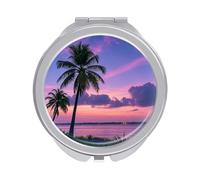 ERSTSNCK Palm Tree Purple Sunset Compact Mirror for Purse, Double-Sided 1x/2x Magnifying Metal Pocket Makeup Mirrors, Folding Mini Vanity Mirror, Handheld Round Travel Cosmetic Mirrors for Women