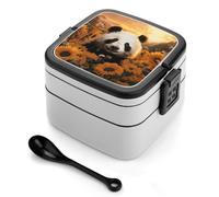ERSTSNCK Panda And Sunflower Bento Box 1000ml Leak Proof Lunch Container with Removable Dividers & Spoon - BPA-Free PP Stackable Lunch Box for Work, Office, Picnic, Travel, Dining Out
