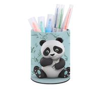 ERSTSNCK Panda Star Pen Holder, Pencil Holder Desktop Stationery Organizer Round Leather Pencil Cup Makeup Brush Storage Box for Office Home And Stationary Supplies
