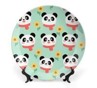 ERSTSNCK Pandan Ceramic Plate 10inch Decorative Bone China Wall Hanging Ornament Plates Bohemian Style Dinner Plate with Display Stand Cabinet Display Plates for Home Art Decor