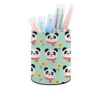 ERSTSNCK Pandan Pen Holder, Pencil Holder Desktop Stationery Organizer Round Leather Pencil Cup Makeup Brush Storage Box for Office Home And Stationary Supplies