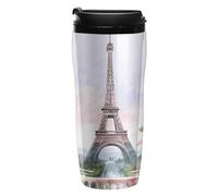 ERSTSNCK Paris Eiffel Tower with Flowers 12 Oz Travel Coffee Mug Vacuum Insulated Travel Mug Leakproof Cup with Lid Reusable Coffee Tumbler for Hot And Cold Drinks, Gift for Men And Women
