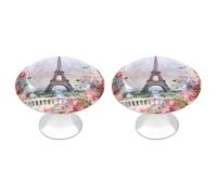 ERSTSNCK Paris Eiffel Tower with Flowers Cabinet Knobs 2-Pack Silver Stainless Steel Drawer Pulls with Screws Elegant Hardware for Dressers Kitchen Cabinets & Desks