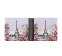 ERSTSNCK Paris Eiffel Tower with Flowers Wallet for Men Bifold Rfid Blocking Slim Money Clip Front Pocket Wallet Card Holder