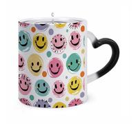 ERSTSNCK Pastel Color Happy Face Color Changing Mug Heat Changing Coffee Mugs Funny Magic Cup Heat Sensitive Travel Mug Novelty Coffee Cups Personalized Customized Gift Idea for Men & Women 11 Oz