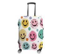 ERSTSNCK Pastel Color Happy Face Luggage Suitcase Covers Elastic Washable Cute Luggage Protector Travel Suitcase Protective Cover For Adult (Fit 19-32 Inch Luggages), white, Small, Pastel Color Happy