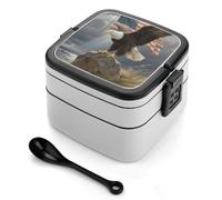 ERSTSNCK Patriotic American Eagle Bento Box 1000ml Leak Proof Lunch Container with Removable Dividers & Spoon - BPA-Free PP Stackable Lunch Box for Work, Office, Picnic, Travel, Dining Out