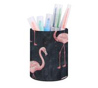 ERSTSNCK Peach Flamingo Style Pen Holder, Pencil Holder Desktop Stationery Organizer Round Leather Pencil Cup Makeup Brush Storage Box for Office Home And Stationary Supplies