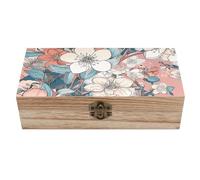 ERSTSNCK Peach Leafed Flower Wooden Storage Box Elegant Retro Jewelry Box with Hinged Lid Decorative Keepsake Boxes Decor Handmade Organizer Boxes for Wedding, Party, Gift, Diy Craft, Home Decor