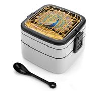 ERSTSNCK Peacock Bento Box 1000ml Leak Proof Lunch Container with Removable Dividers & Spoon - BPA-Free PP Stackable Lunch Box for Work, Office, Picnic, Travel, Dining Out