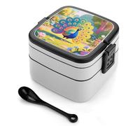 ERSTSNCK Peacock Bento Box 1000ml Leak Proof Lunch Container with Removable Dividers & Spoon - BPA-Free PP Stackable Lunch Box for Work, Office, Picnic, Travel, Dining Out