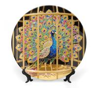 ERSTSNCK Peacock Ceramic Plate 6inch Decorative Bone China Wall Hanging Ornament Plates Bohemian Style Dinner Plate with Display Stand Cabinet Display Plates for Home Art Decor