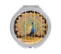 ERSTSNCK Peacock Compact Mirror for Purse, Double-Sided 1x/2x Magnifying Metal Pocket Makeup Mirrors, Folding Mini Vanity Mirror, Handheld Round Travel Cosmetic Mirrors for Women