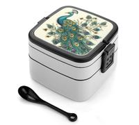 ERSTSNCK Peacock Pattern Bento Box 1000ml Leak Proof Lunch Container with Removable Dividers & Spoon - BPA-Free PP Stackable Lunch Box for Work, Office, Picnic, Travel, Dining Out