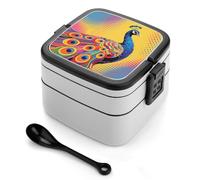 ERSTSNCK Peacock Pattern Bento Box 1000ml Leak Proof Lunch Container with Removable Dividers & Spoon - BPA-Free PP Stackable Lunch Box for Work, Office, Picnic, Travel, Dining Out