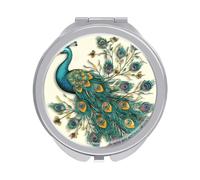 ERSTSNCK Peacock Pattern Compact Mirror for Purse, Double-Sided 1x/2x Magnifying Metal Pocket Makeup Mirrors, Folding Mini Vanity Mirror, Handheld Round Travel Cosmetic Mirrors for Women