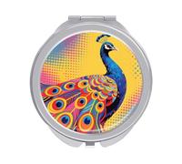 ERSTSNCK Peacock Pattern Compact Mirror for Purse, Double-Sided 1x/2x Magnifying Metal Pocket Makeup Mirrors, Folding Mini Vanity Mirror, Handheld Round Travel Cosmetic Mirrors for Women