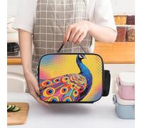 ERSTSNCK Peacock Pattern Insulated Lunch Bag for Women Lunch Box Large Capacity, Leakproof Tote with Detachable Handles- 5-Hour Cold/Hot Retention Cooler Bag for Office, Picnic, Camping