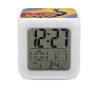ERSTSNCK Peacock Pattern Night Light Alarm Clock LED Display Alarms for Bedroom Smart Digital Alarm Clock Wtih 7 Colorful Ambient Lights Sleep Timer for Heavy Sleepers Simple Operation