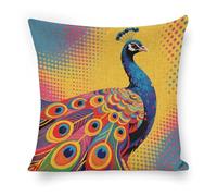 ERSTSNCK Peacock Pattern Pillow Covers 18"x18" Linen Throw Pillow Covers - Double Sided Decorative Square Cushion Cases for Sofa, Bed, Chair (No Insert Included)
