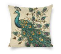 ERSTSNCK Peacock Pattern Pillow Covers 18"x18" Linen Throw Pillow Covers - Double Sided Decorative Square Cushion Cases for Sofa, Bed, Chair (No Insert Included)