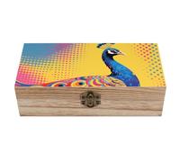 ERSTSNCK Peacock Pattern Wooden Storage Box Elegant Retro Jewelry Box with Hinged Lid Decorative Keepsake Boxes Decor Handmade Organizer Boxes for Wedding, Party, Gift, Diy Craft, Home Decor