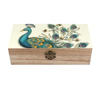 ERSTSNCK Peacock Pattern Wooden Storage Box Elegant Retro Jewelry Box with Hinged Lid Decorative Keepsake Boxes Decor Handmade Organizer Boxes for Wedding, Party, Gift, Diy Craft, Home Decor