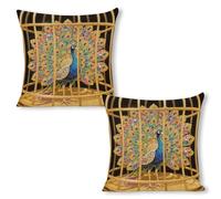 ERSTSNCK Peacock Pillow Covers 18"x18"（2pcs） Linen Throw Pillow Covers - Double Sided Decorative Square Cushion Cases for Sofa, Bed, Chair (No Insert Included)
