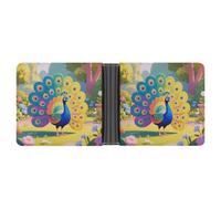 ERSTSNCK Peacock Wallet for Men Bifold Rfid Blocking Slim Money Clip Front Pocket Wallet Card Holder