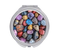 ERSTSNCK Pebbles and Rocks Compact Mirror for Purse, Double-Sided 1x/2x Magnifying Metal Pocket Makeup Mirrors, Folding Mini Vanity Mirror, Handheld Round Travel Cosmetic Mirrors for Women