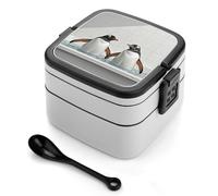 ERSTSNCK Penguin in Bathtub Bento Box 1000ml Leak Proof Lunch Container with Removable Dividers & Spoon - BPA-Free PP Stackable Lunch Box for Work, Office, Picnic, Travel, Dining Out