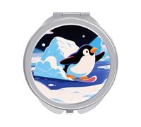 ERSTSNCK Penguins Skating Compact Mirror for Purse, Double-Sided 1x/2x Magnifying Metal Pocket Makeup Mirrors, Folding Mini Vanity Mirror, Handheld Round Travel Cosmetic Mirrors for Women
