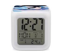 ERSTSNCK Penguins Skating Night Light Alarm Clock LED Display Alarms for Bedroom Smart Digital Alarm Clock Wtih 7 Colorful Ambient Lights Sleep Timer for Heavy Sleepers Simple Operation