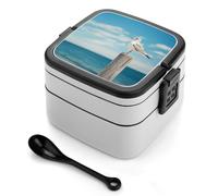 ERSTSNCK Perched on Wooden Pillar Bento Box 1000ml Leak Proof Lunch Container with Removable Dividers & Spoon - BPA-Free PP Stackable Lunch Box for Work, Office, Picnic, Travel, Dining Out