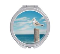 ERSTSNCK Perched on Wooden Pillar Compact Mirror for Purse, Double-Sided 1x/2x Magnifying Metal Pocket Makeup Mirrors, Folding Mini Vanity Mirror, Handheld Round Travel Cosmetic Mirrors for Women