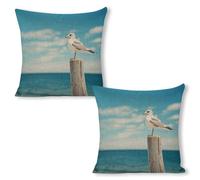 ERSTSNCK Perched on Wooden Pillar Pillow Covers 18"x18"（2pcs） Linen Throw Pillow Covers - Double Sided Decorative Square Cushion Cases for Sofa, Bed, Chair (No Insert Included)