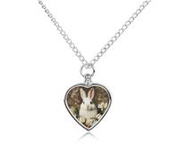 ERSTSNCK Pet Urn Necklace for Ashes A Beautiful White Rabbit Heart-Shaped Memorial Pendant with Filling Kit 27.6" Adjustable Chain Cremation Keepsake Jewelry for Dog Cat Sympathy Gift for Pets Lovers