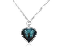 ERSTSNCK Pet Urn Necklace for Ashes Blue Butterfly Pattern Heart-Shaped Memorial Pendant with Filling Kit 27.6" Adjustable Chain Cremation Keepsake Jewelry for Dog Cat Sympathy Gift for Pets Lovers