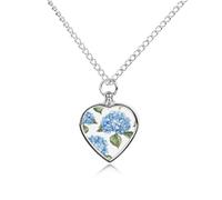 ERSTSNCK Pet Urn Necklace for Ashes Blue Hydrangea Pattern Heart-Shaped Memorial Pendant with Filling Kit 27.6" Adjustable Chain Cremation Keepsake Jewelry for Dog Cat Sympathy Gift for Pets Lovers