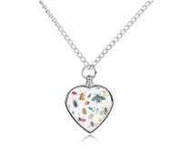 ERSTSNCK Pet Urn Necklace for Ashes Bright Insect Pattern Heart-Shaped Memorial Pendant with Filling Kit 27.6" Adjustable Chain Cremation Keepsake Jewelry for Dog Cat Sympathy Gift for Pets Lovers