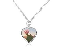 ERSTSNCK Pet Urn Necklace for Ashes Cactus in Bloom Heart-Shaped Memorial Pendant with Filling Kit 27.6" Adjustable Chain Cremation Keepsake Jewelry for Dog Cat Sympathy Gift for Pets Lovers